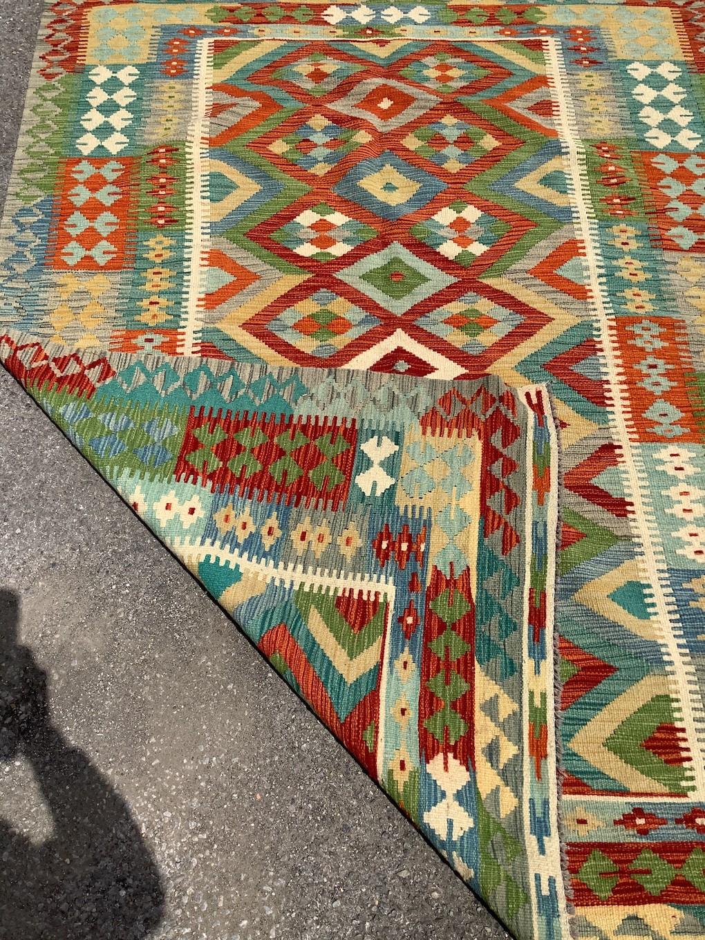 An Anatolian design polychrome flatweave Kilim carpet, 238 x 177cm